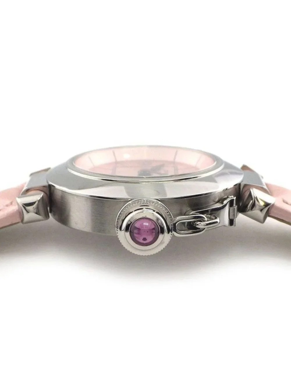 Cartier Watch Miss Pasha Sunray Pink Dial Leather Strap SS Quartz Analog